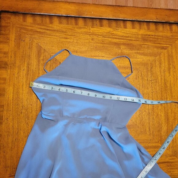 Lulu's Smoky Blue Backless Chiffon Cocktail Dress - Picture 13 of 13